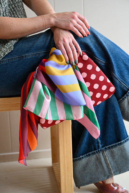Beach Street Clutch - Pink + Red Polka Dot