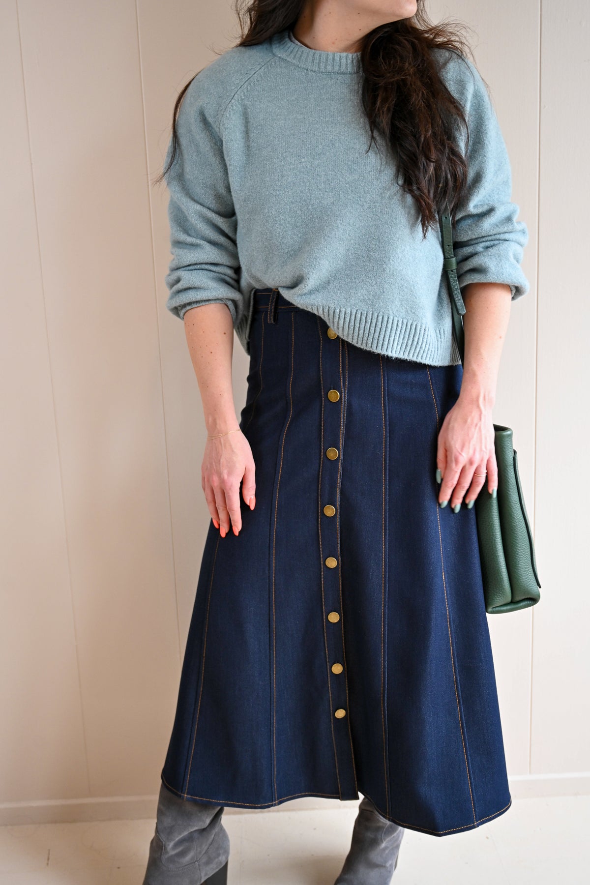 Weldon Grove Midi A-line Denim Skirt
