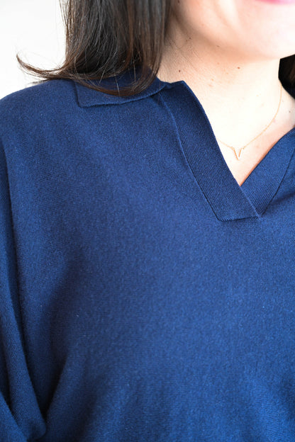 Ruth Court Collared Sweater - Midnight Ocean