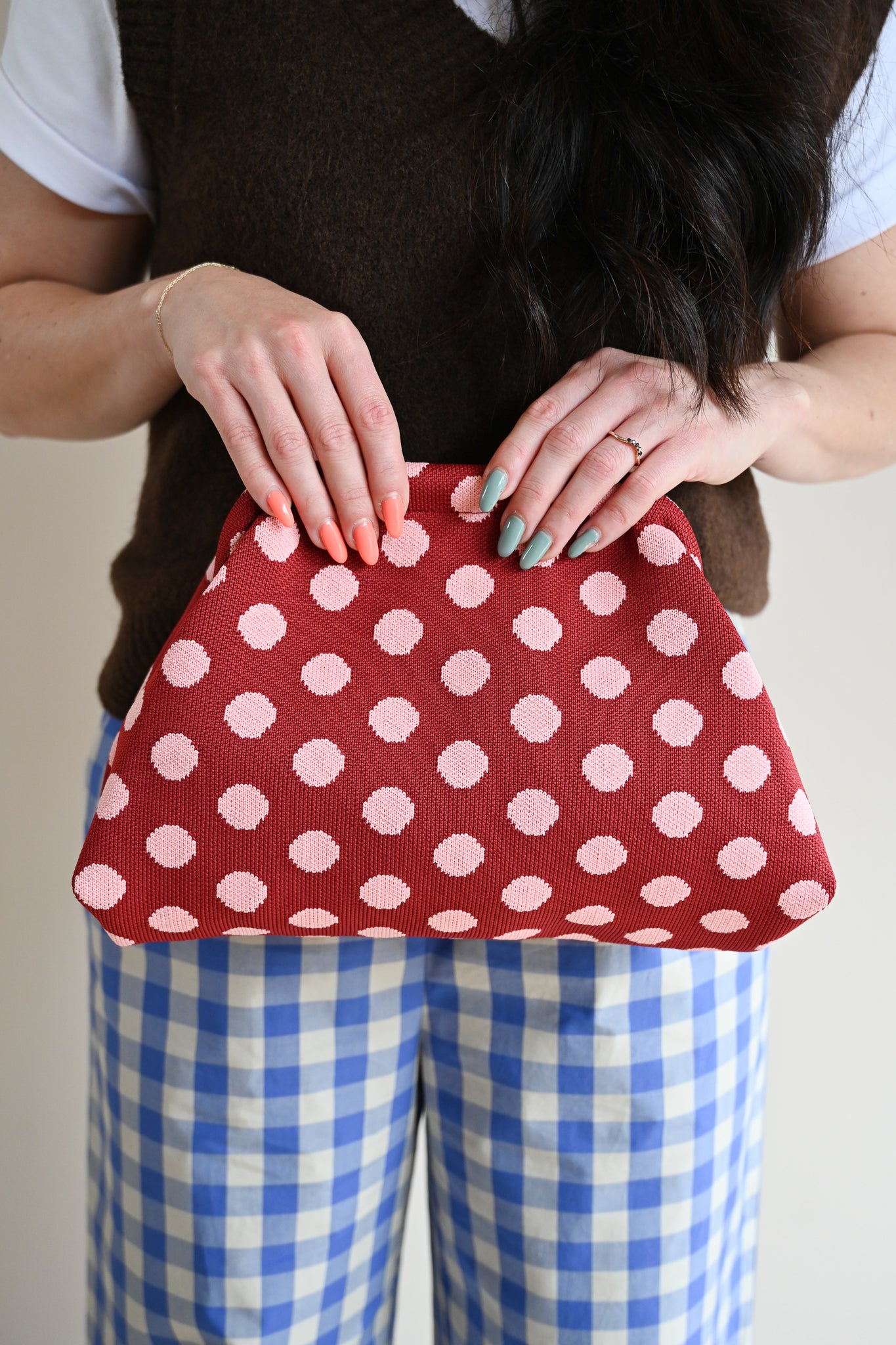 Beach Street Clutch - Pink + Red Polka Dot