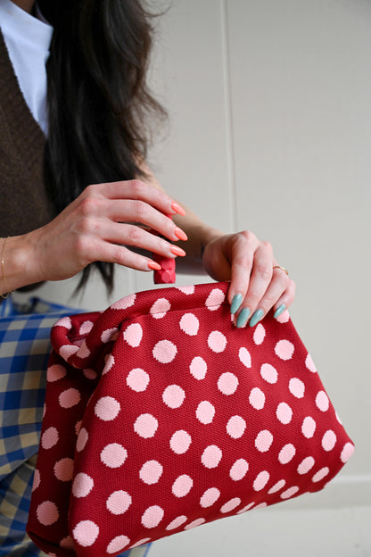 Beach Street Clutch - Pink + Red Polka Dot
