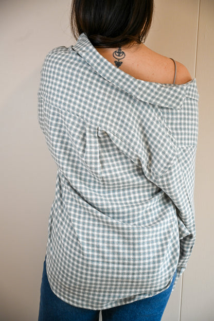 Lincoln Plaid Button-Up Top - Sky Fog