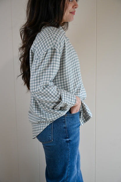 Lincoln Plaid Button-Up Top - Sky Fog