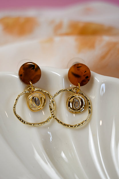 Tortoise Dangle Ring Post Earrings