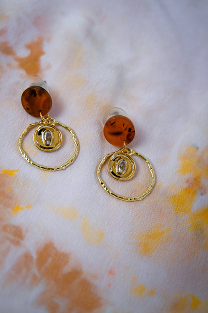 Tortoise Dangle Ring Post Earrings