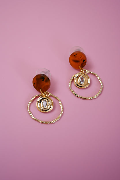 Tortoise Dangle Ring Post Earrings
