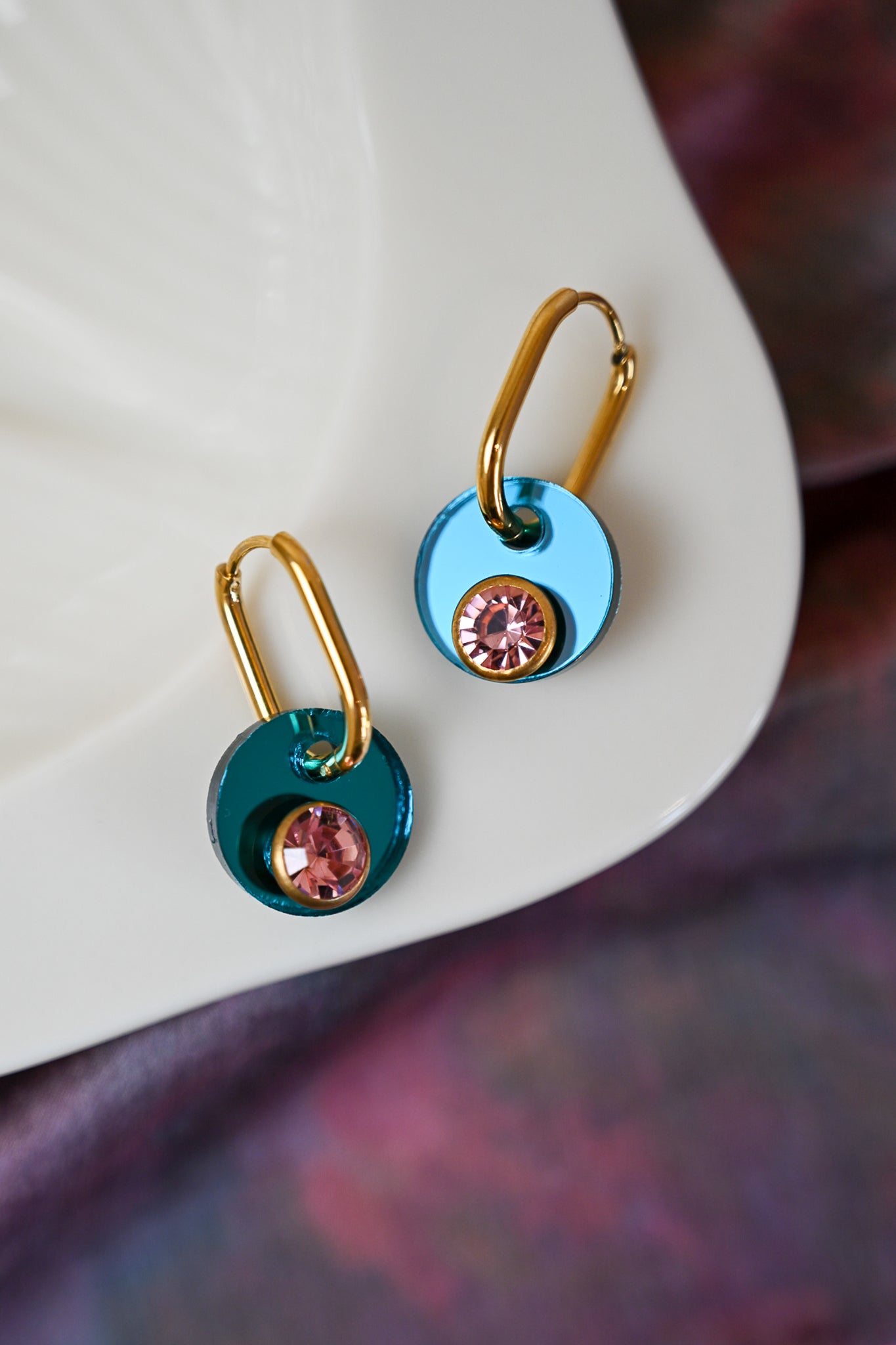 Teal Medallion Oval Hoops