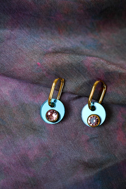 Teal Medallion Oval Hoops