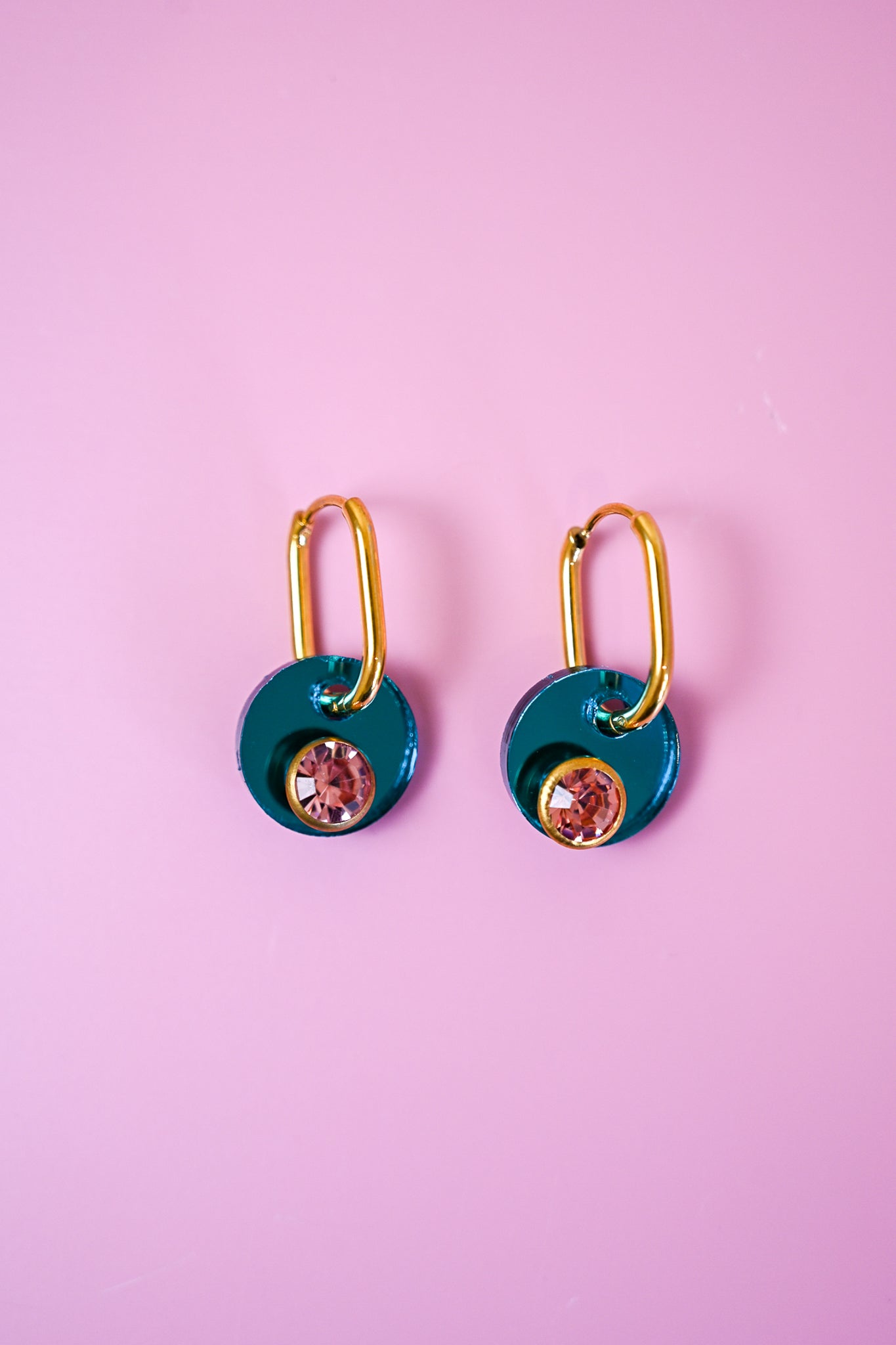 Teal Medallion Oval Hoops