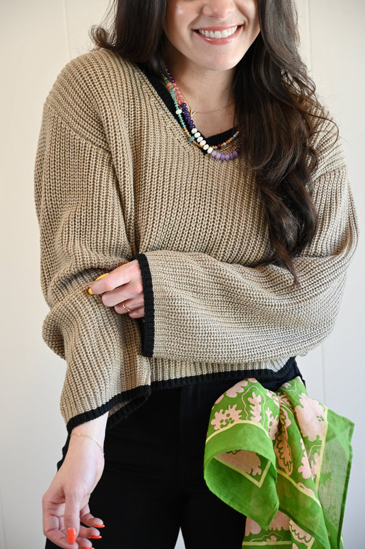 Hillside Avenue Contrast Trim Knit Sweater