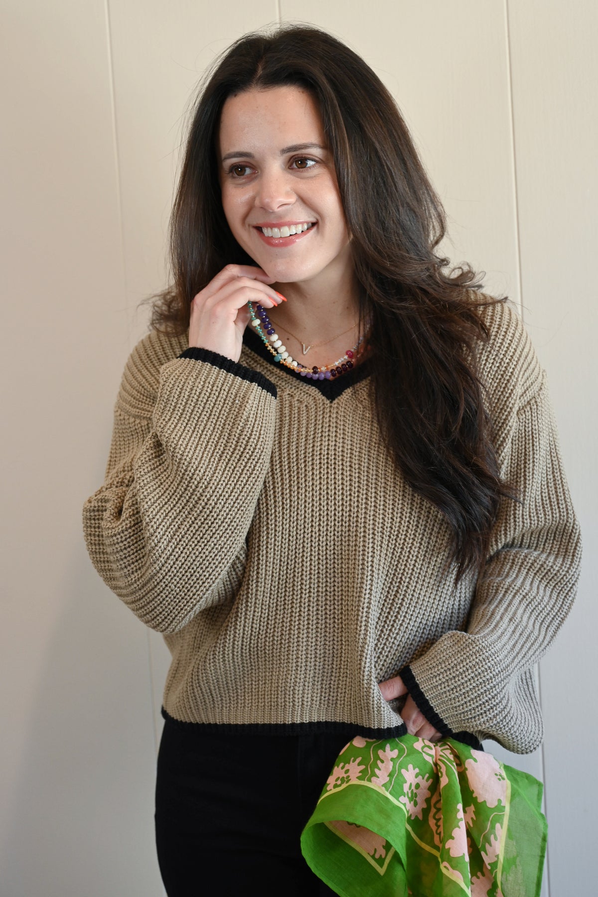 Hillside Avenue Contrast Trim Knit Sweater