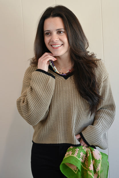 Hillside Avenue Contrast Trim Knit Sweater