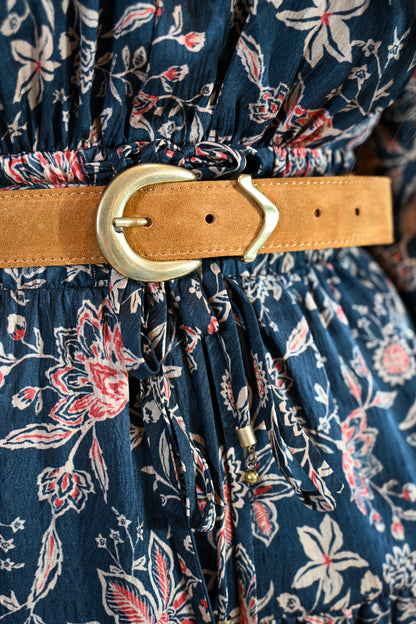 Camel Skinny Leather Belt