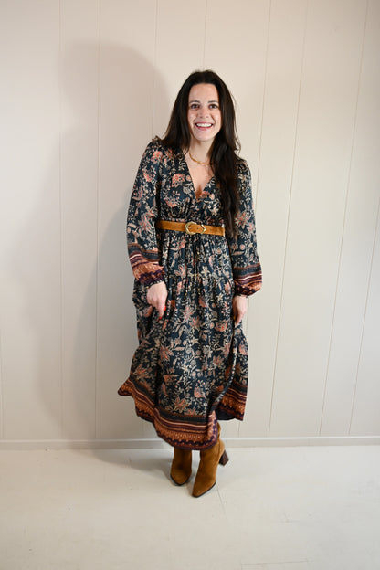Acacia Street Boho Bordered Midi  Dress