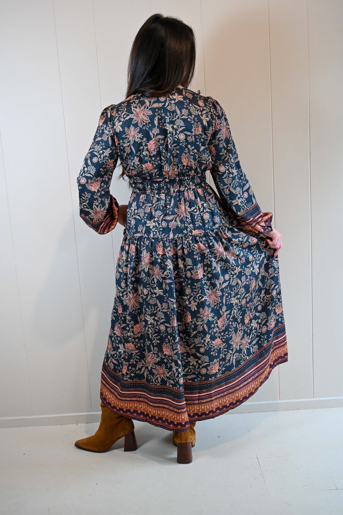 Acacia Street Boho Bordered Midi  Dress
