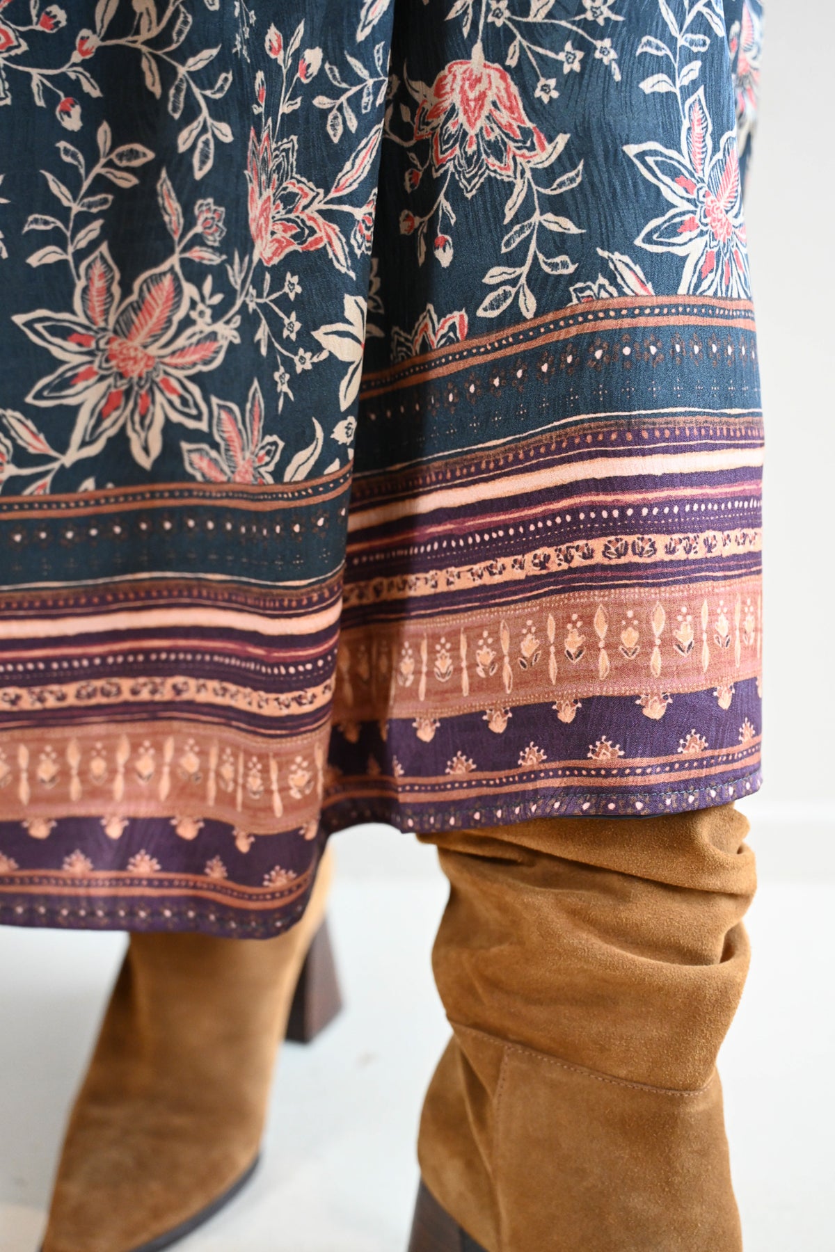 Acacia Street Boho Bordered Midi  Dress