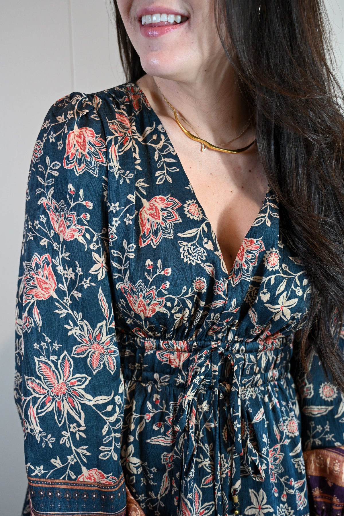 Acacia Street Boho Bordered Midi  Dress