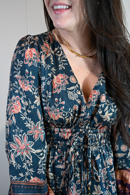 Acacia Street Boho Bordered Midi  Dress