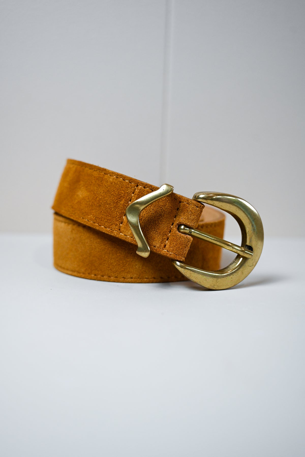 Camel Skinny Leather Belt