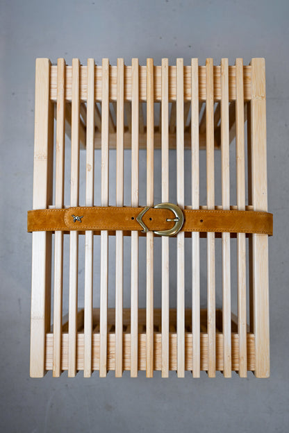 Camel Skinny Leather Belt