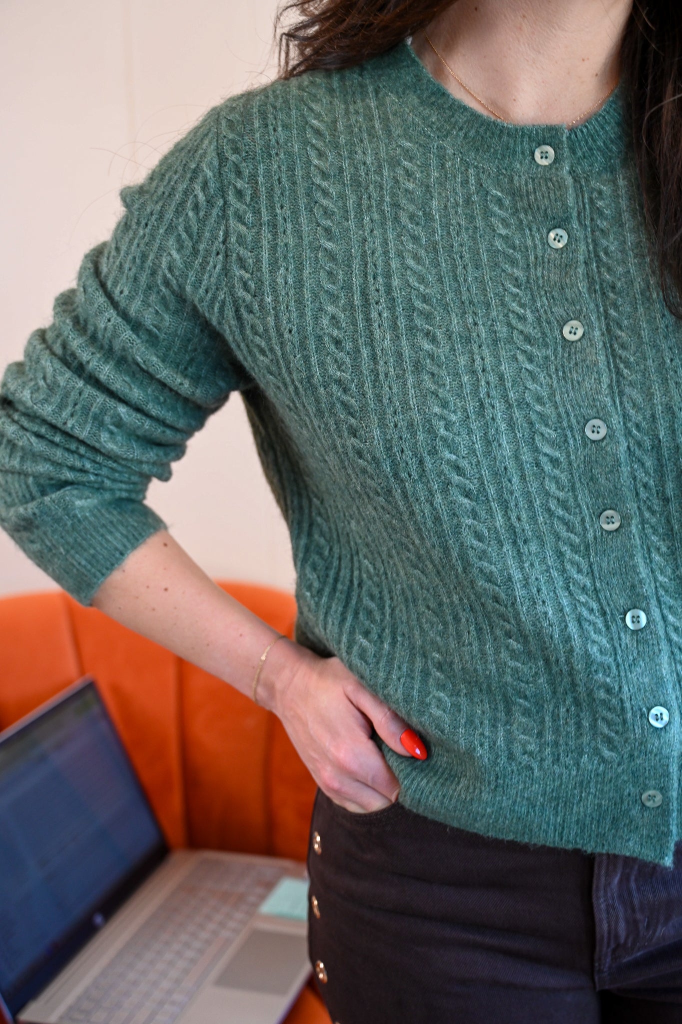 Marine Street Cable Cardigan - Coastal Eucalyptus