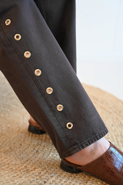 Pine Garden Chocolate Gold Grommets Ankle Jeans