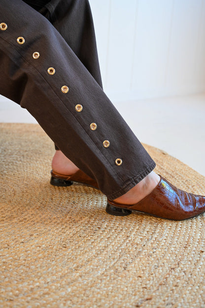 Pine Garden Chocolate Gold Grommets Ankle Jeans