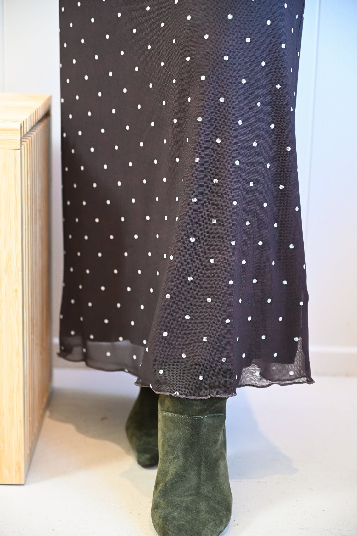 Laurel Avenue Polka Dot Mesh Midi Skirt