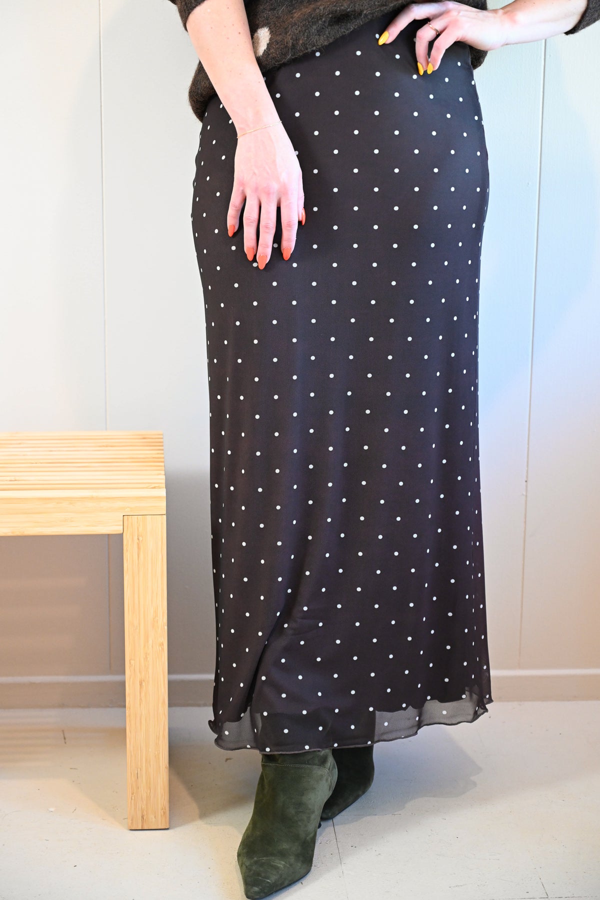 Laurel Avenue Polka Dot Mesh Midi Skirt