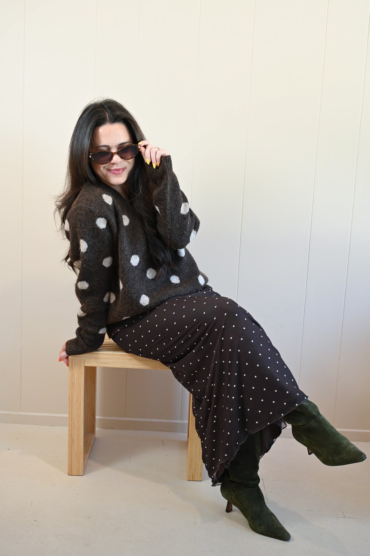 Laurel Avenue Polka Dot Mesh Midi Skirt