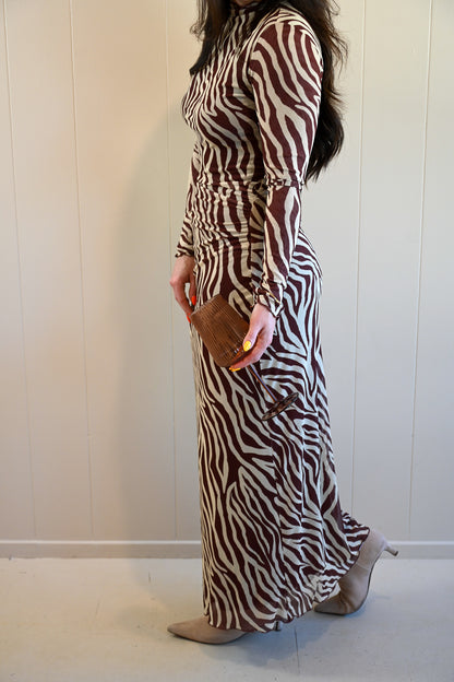 Laine Street Zebra Mesh Midi Dress