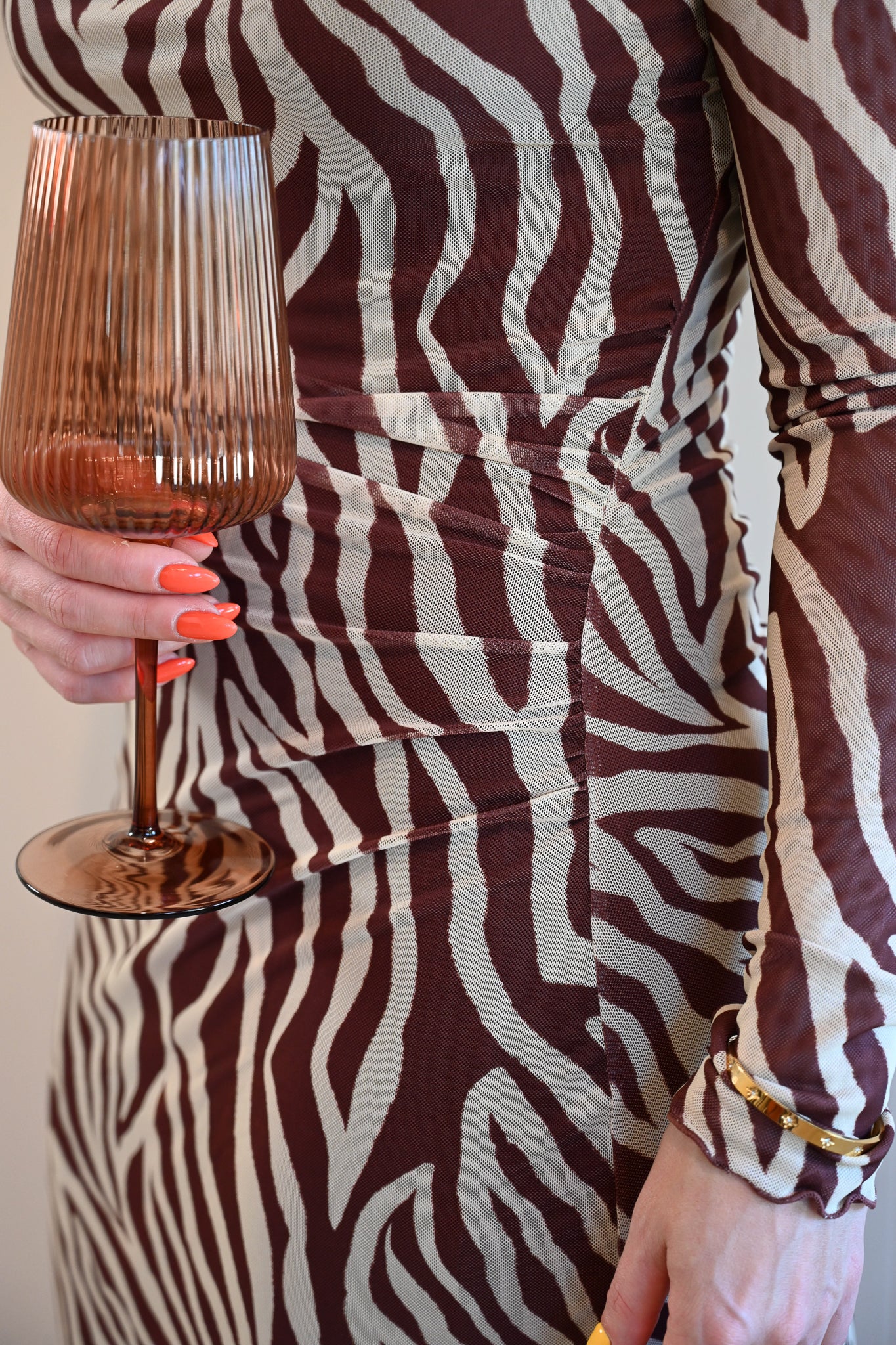 Laine Street Zebra Mesh Midi Dress