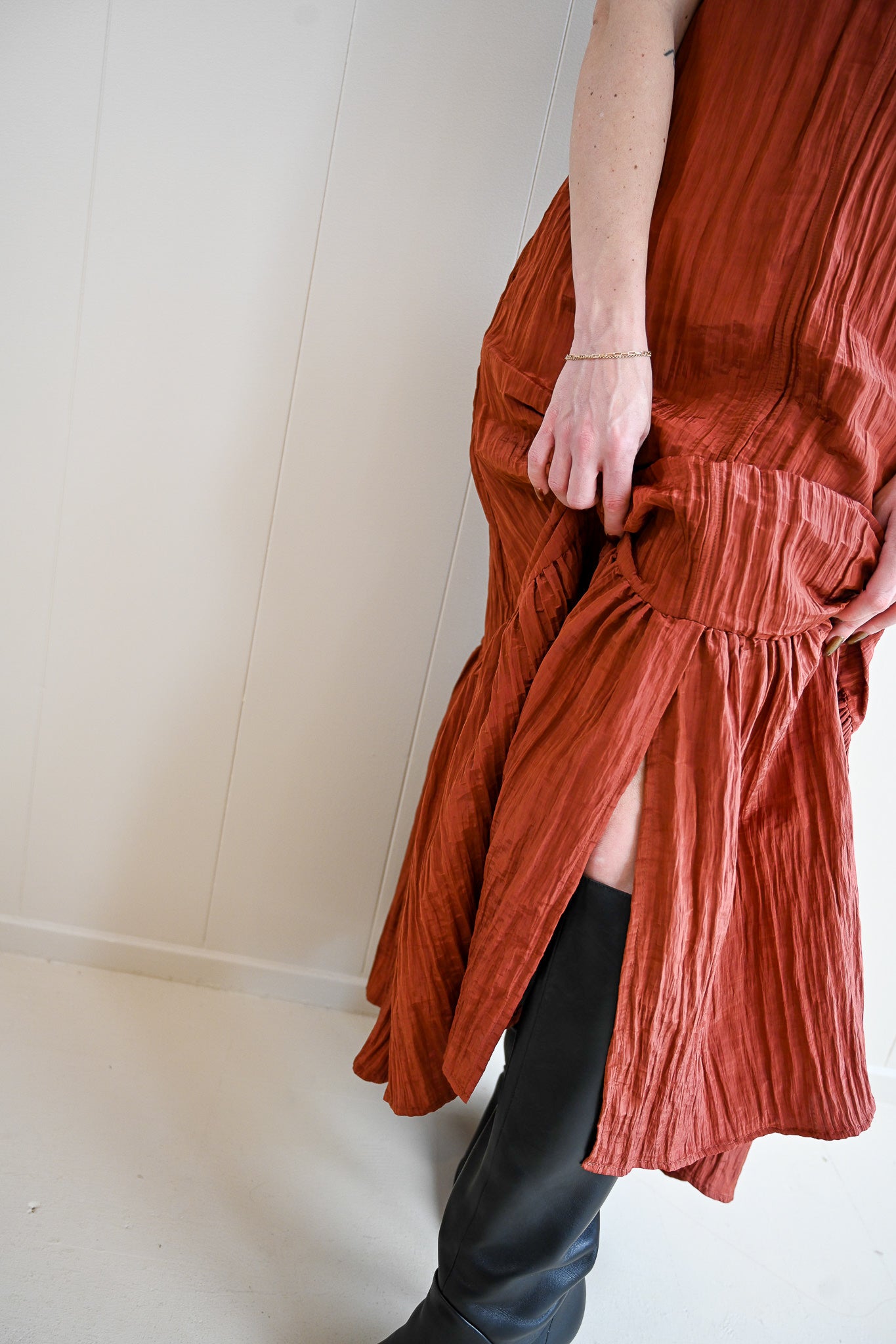 Park Place Textured Cross Back Midi Dress