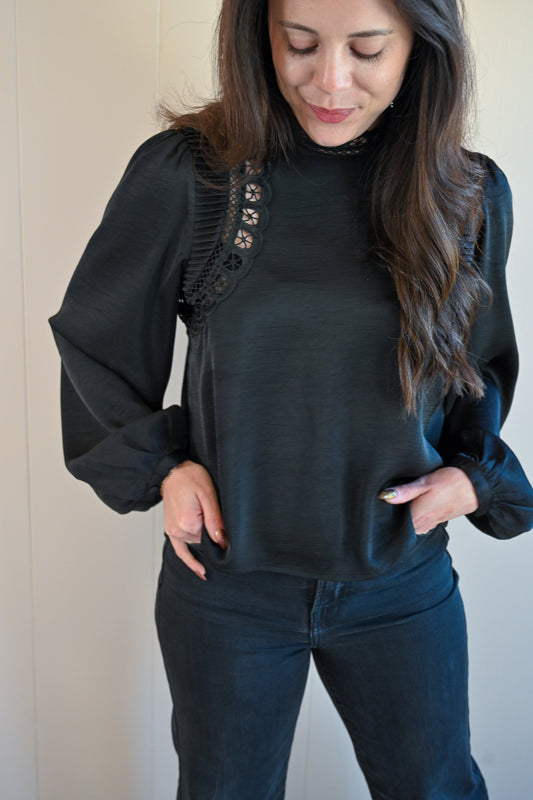 Spruce Avenue Embroidered Mock Neck Blouse