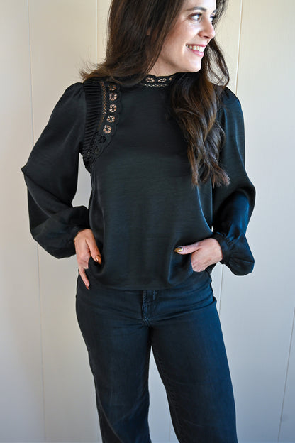 Spruce Avenue Embroidered Mock Neck Blouse