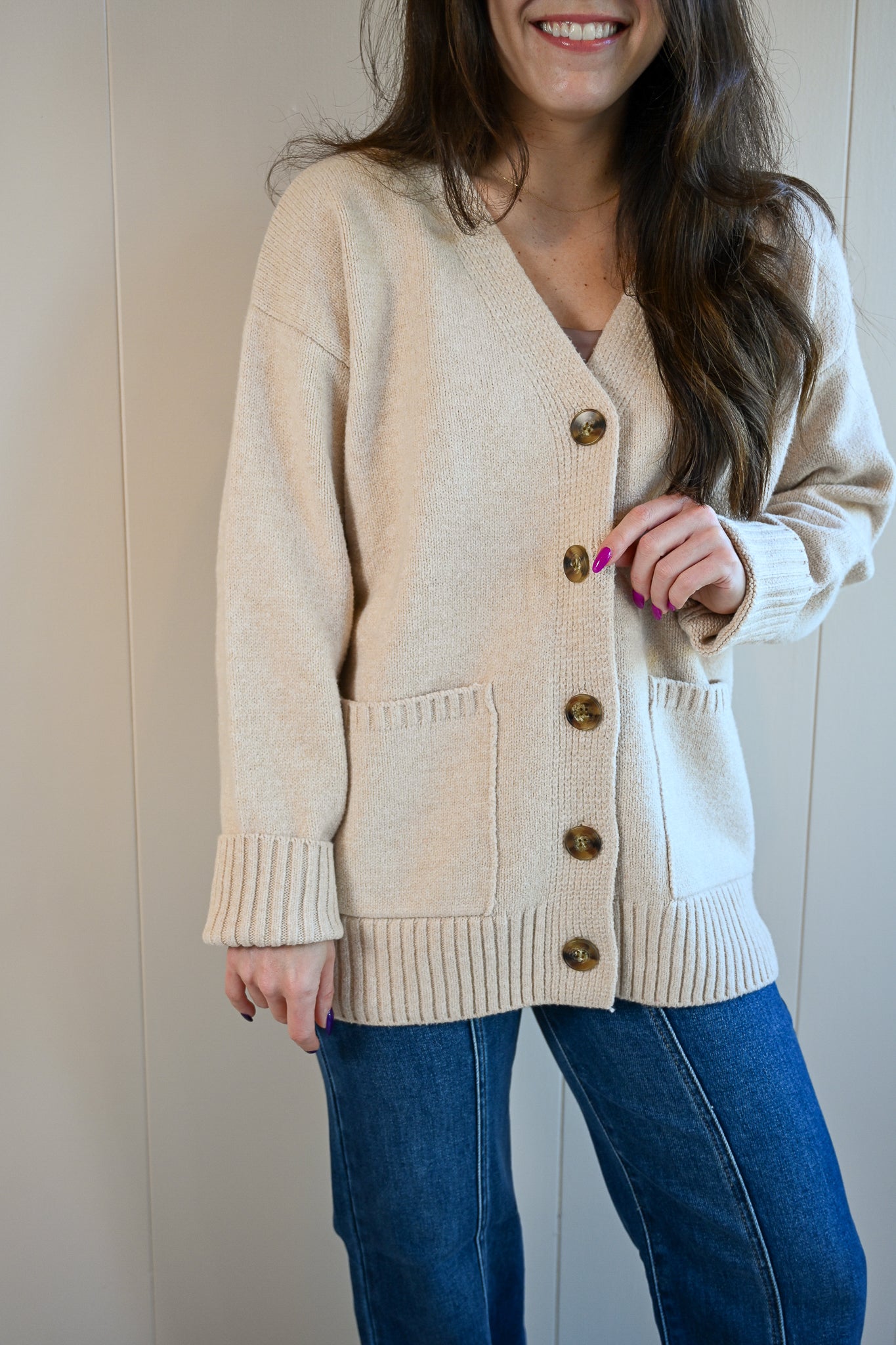 Otter Lane V Neck Button Up Cardigan