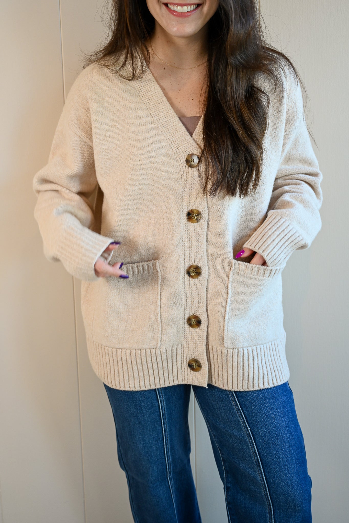 Otter Lane V Neck Button Up Cardigan