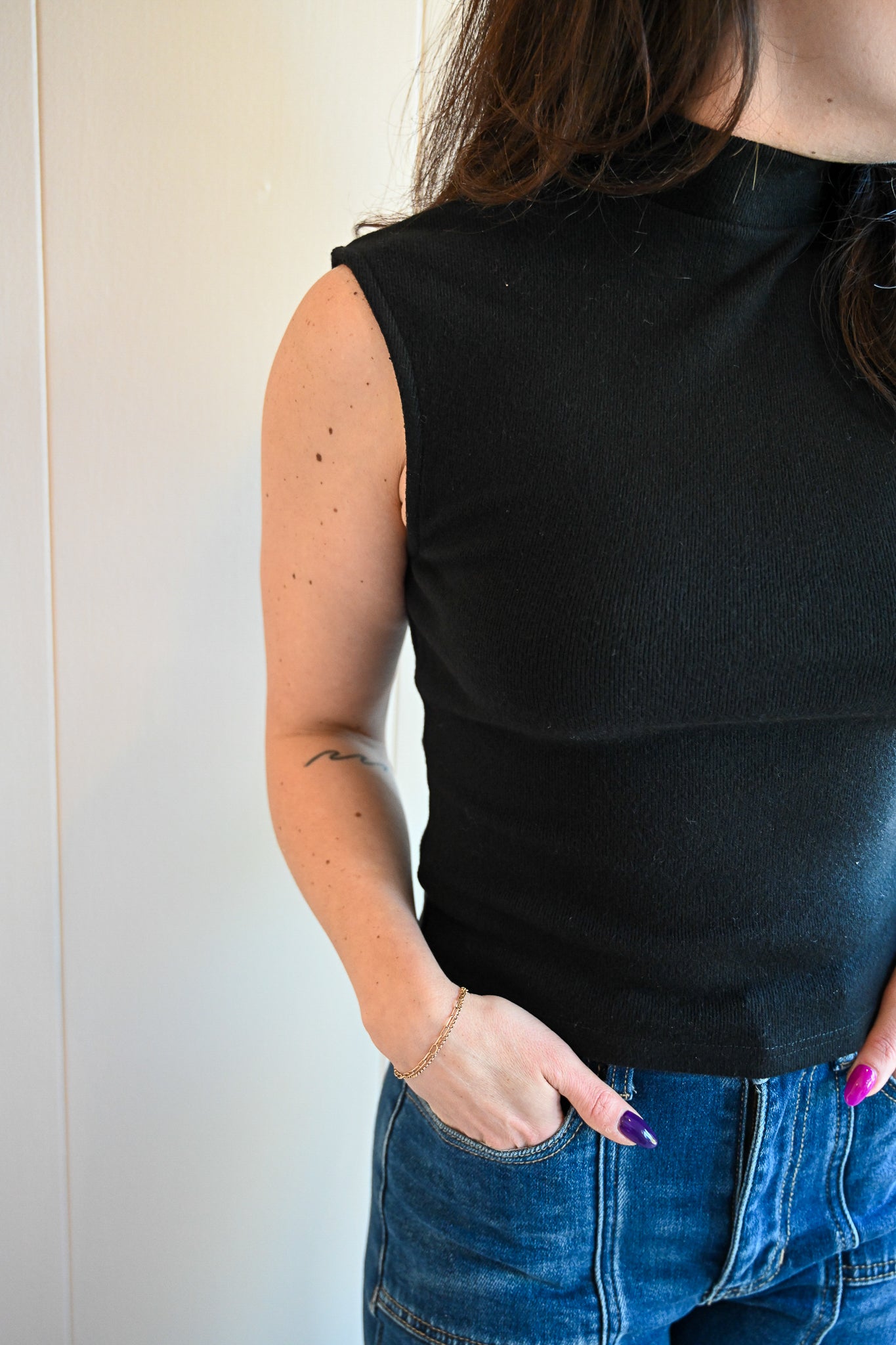 Forest Avenue Mock Turtle Neck Sleeveless Top