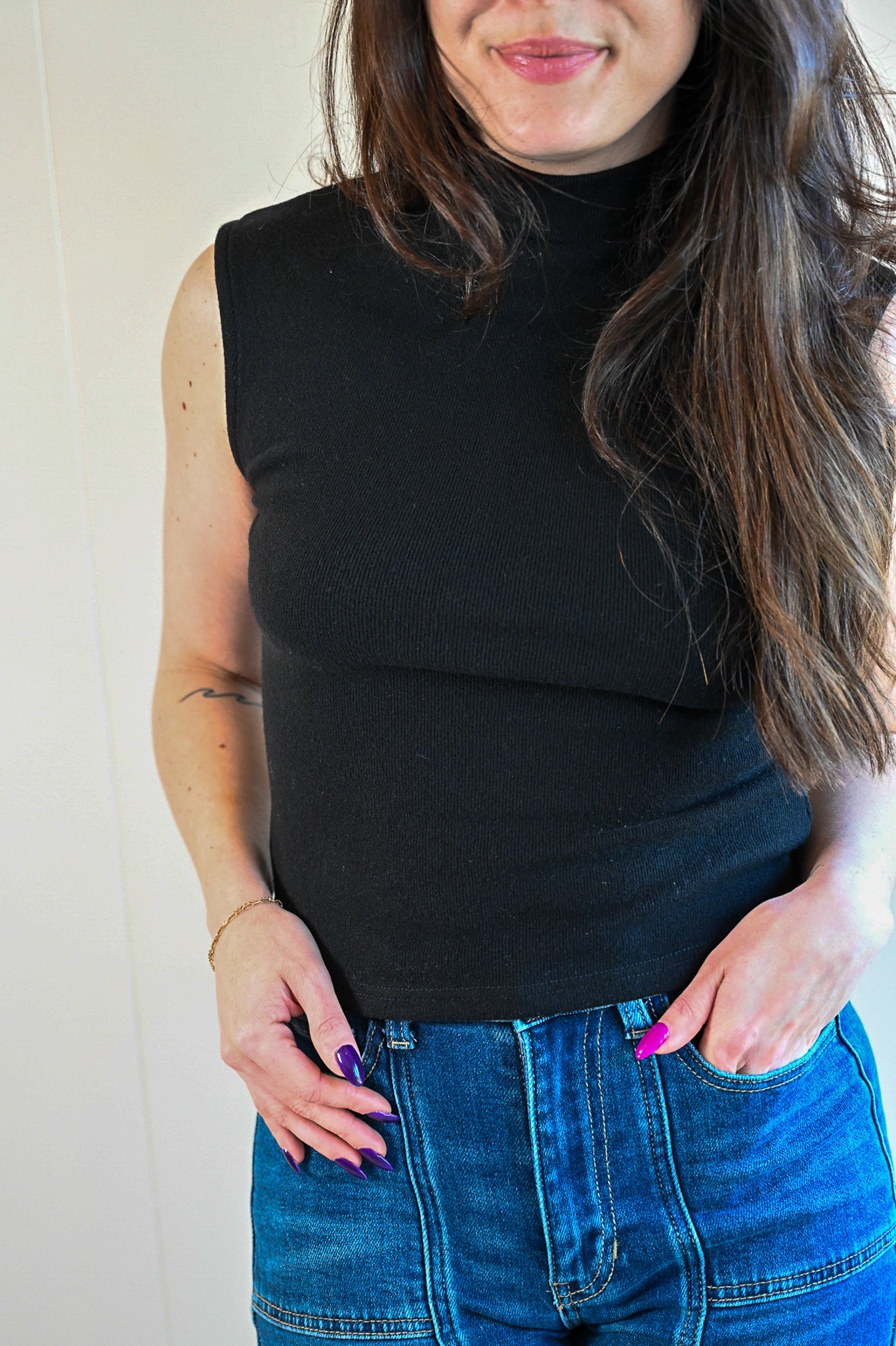 Forest Avenue Mock Turtle Neck Sleeveless Top