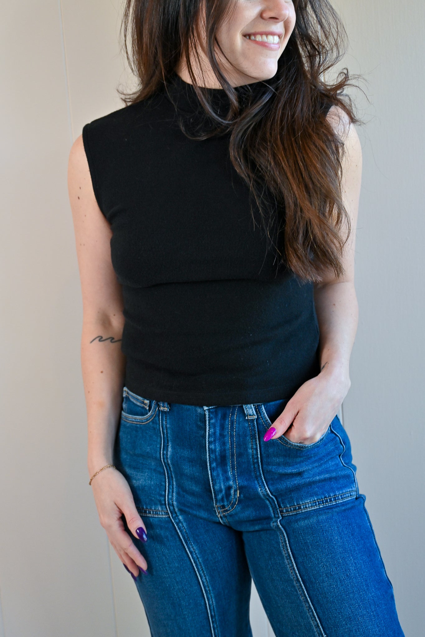 Forest Avenue Mock Turtle Neck Sleeveless Top