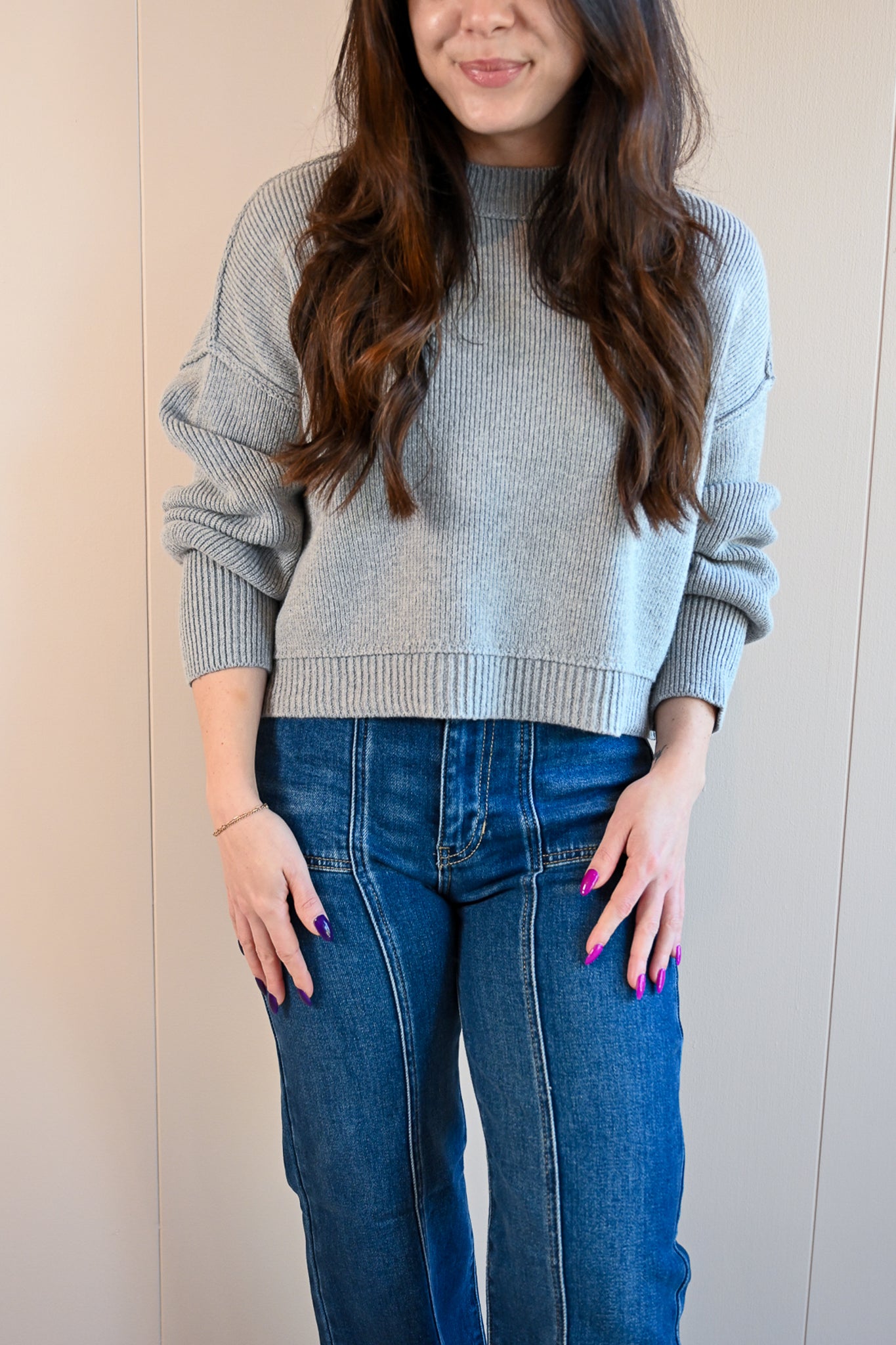 Balboa Ave Cropped Sweater - Fog