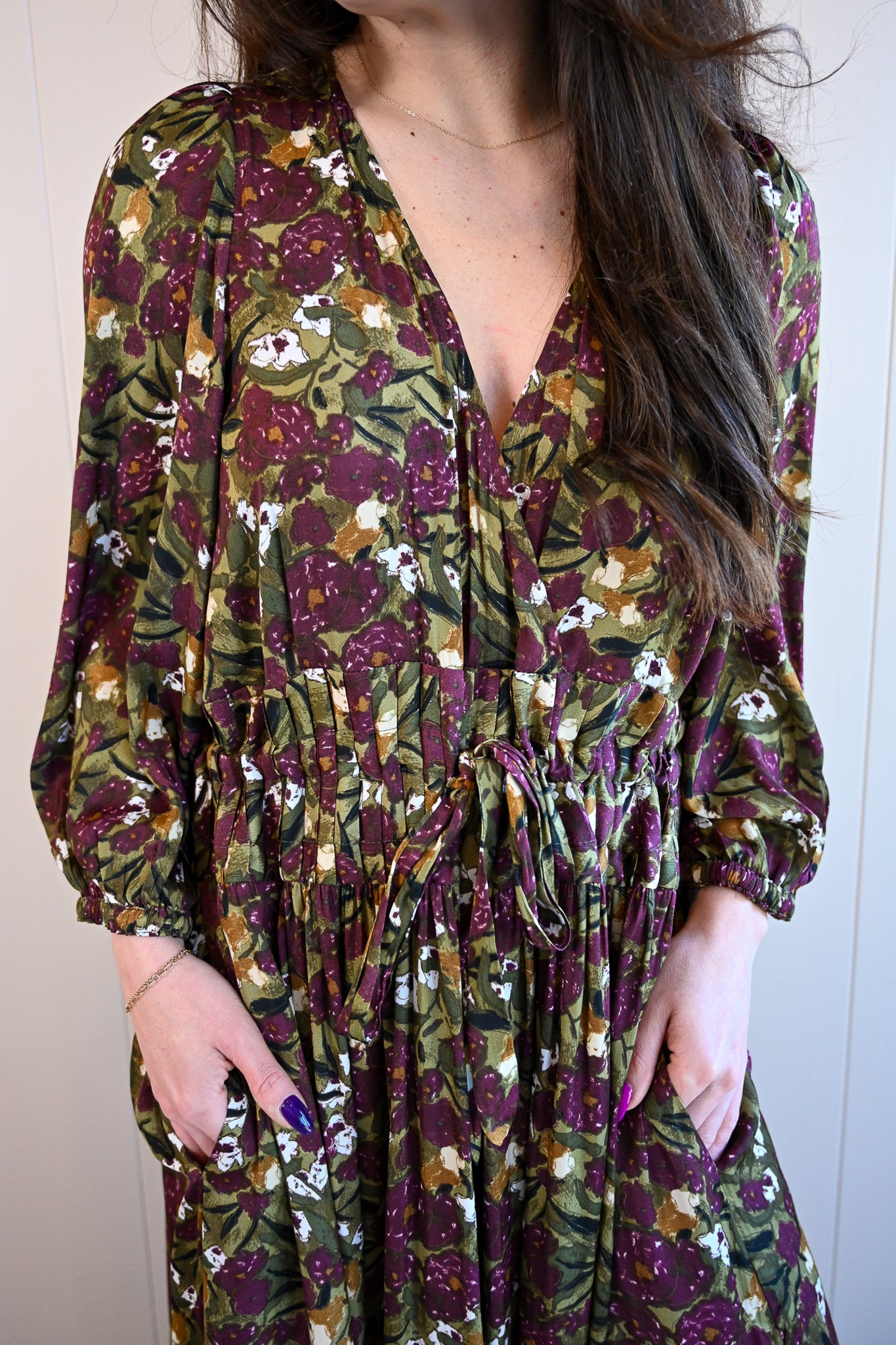 Dewey Avenue Pleat Waist Floral Maxi Dress