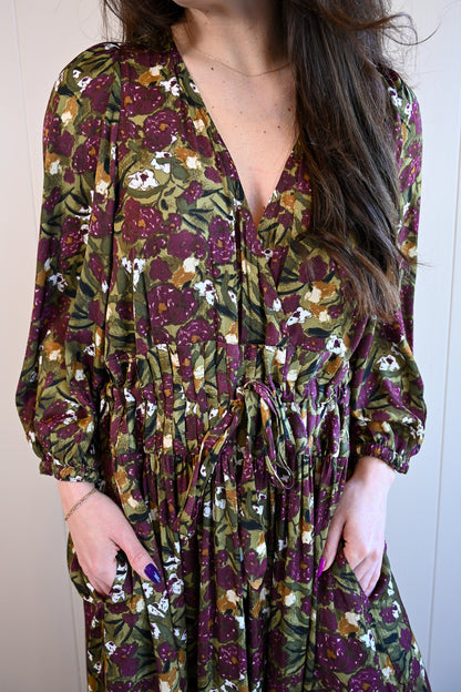 Dewey Avenue Pleat Waist Floral Maxi Dress