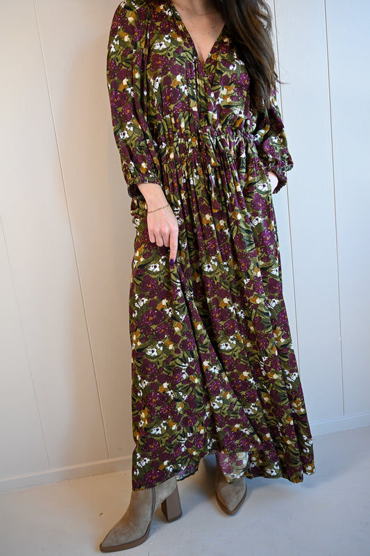 Dewey Avenue Pleat Waist Floral Maxi Dress