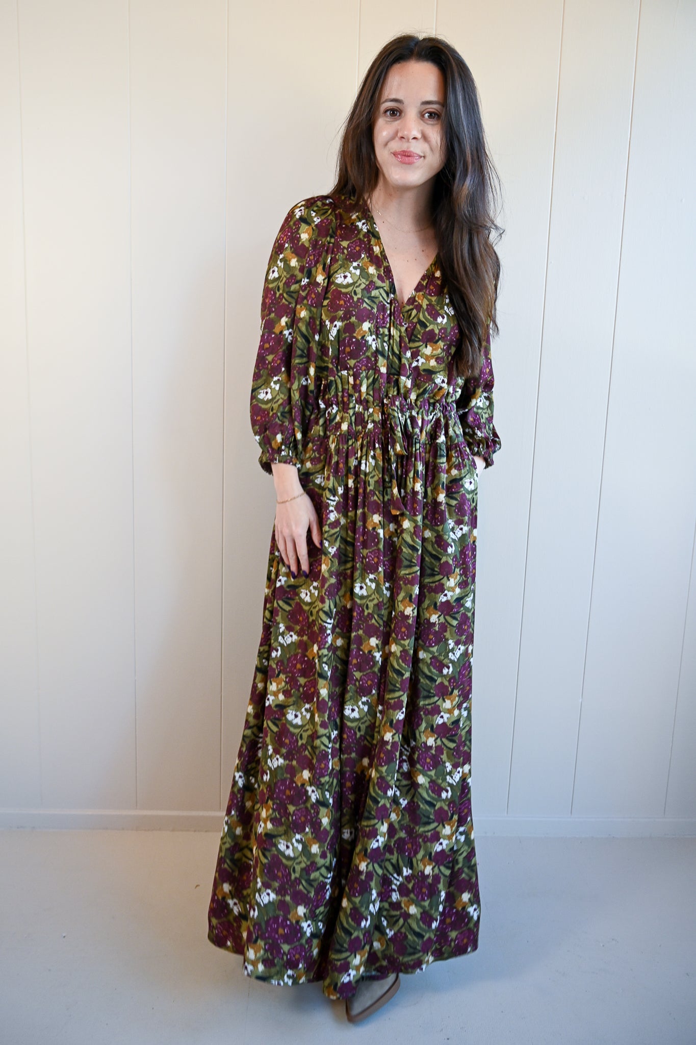 Dewey Avenue Pleat Waist Floral Maxi Dress