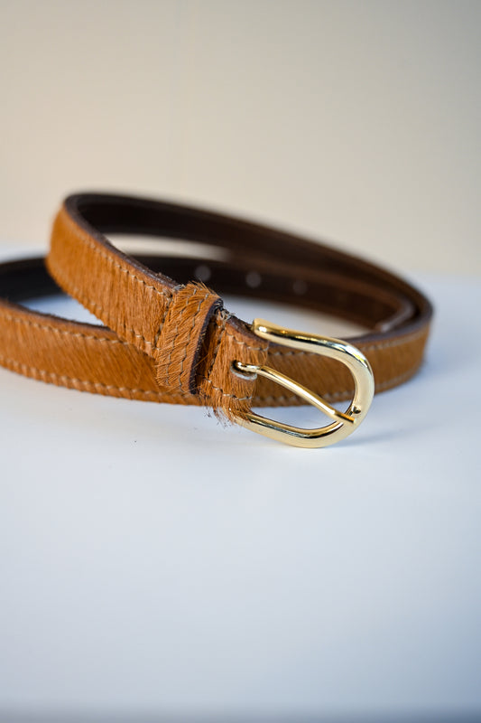 Camel Cowhide Italian Skinny Belt