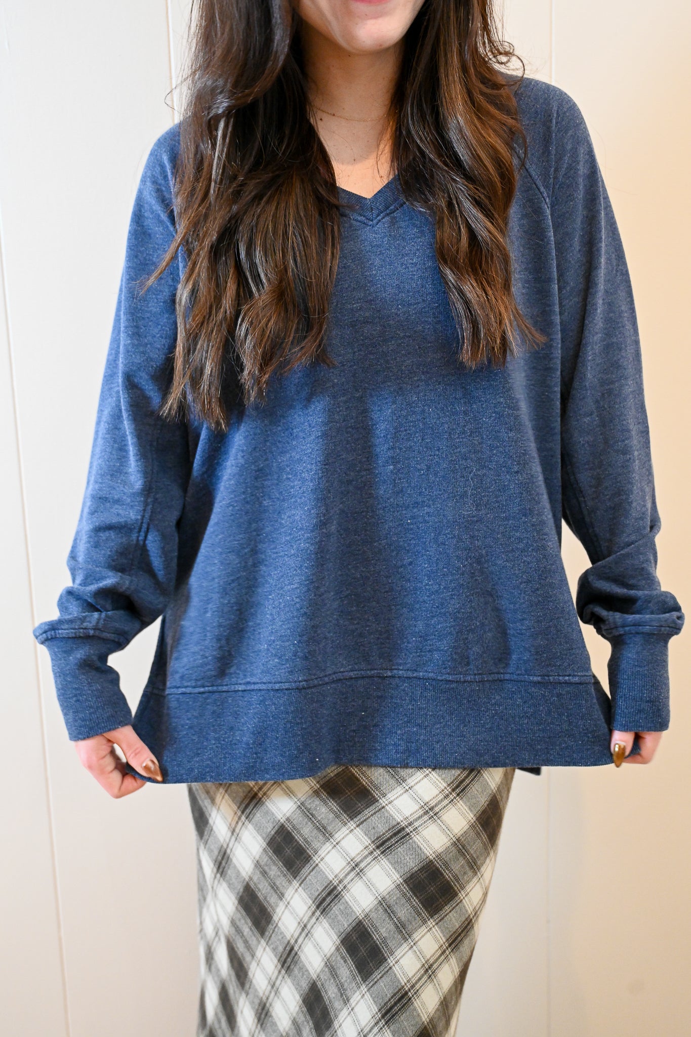 Maple Street V Neck Burnout Top - Ocean