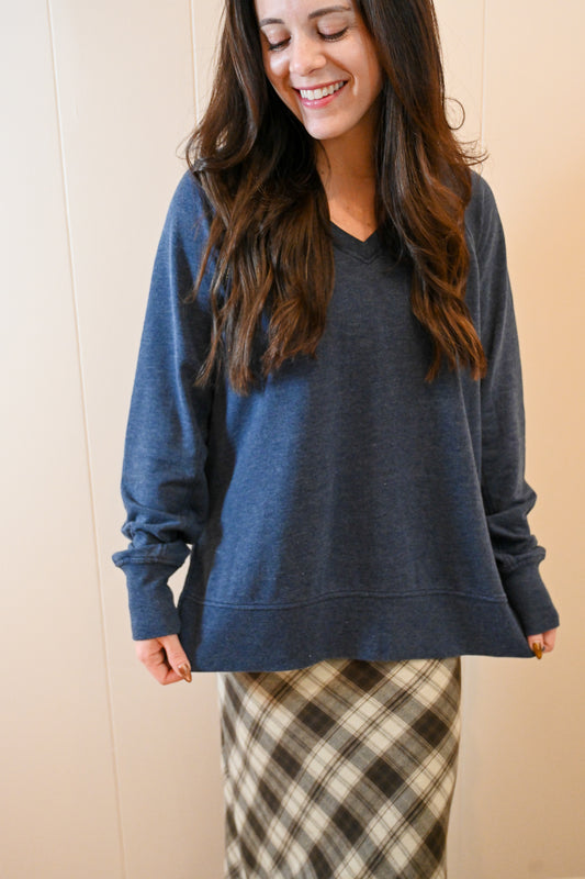 Maple Street V Neck Burnout Top - Ocean