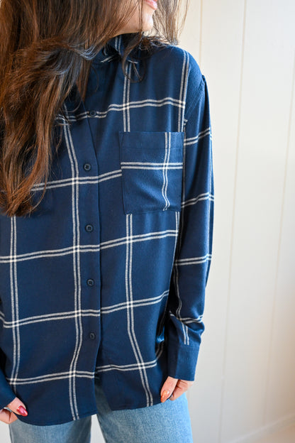Lincoln Plaid Button-up Top - Winter Ocean