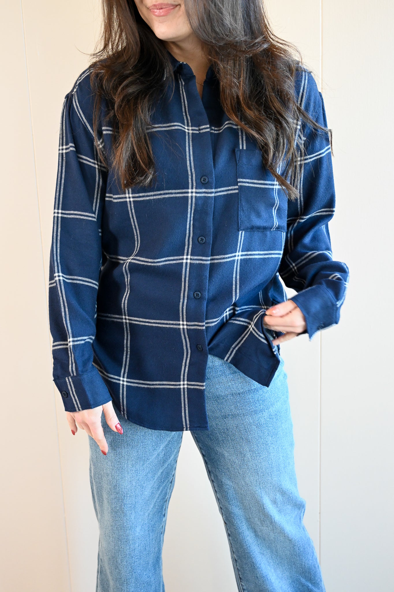 Lincoln Plaid Button-up Top - Winter Ocean